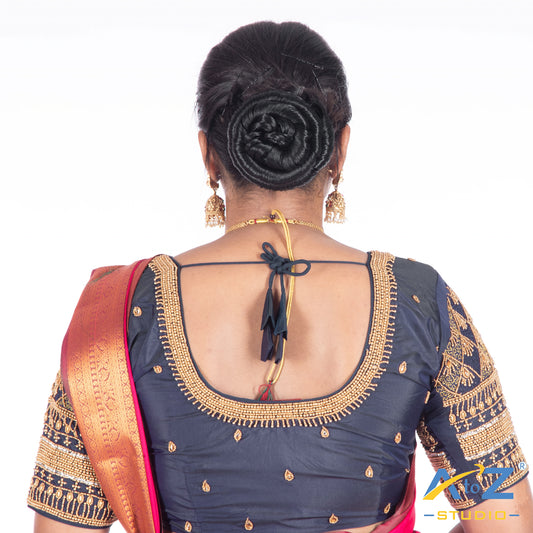 Navy Blue Silk Cloth Blouse with Kite Design