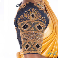 Navy Blue Silk Cloth Blouse with Kite,kundan and leaf design Design