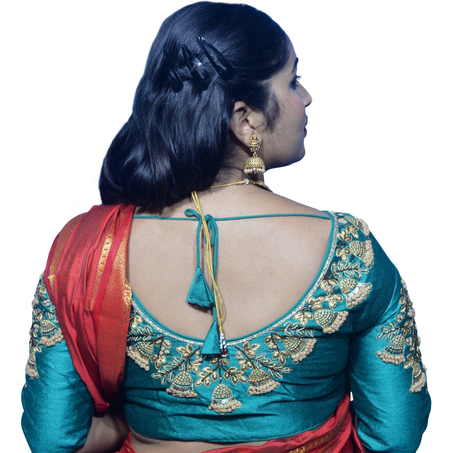 Elegant Rama Green Floral Aari Work Blouse