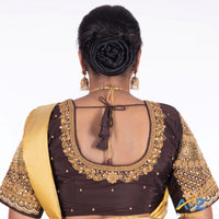 Dark Brown Silk Cloth Blouse with kundan and chain work Design