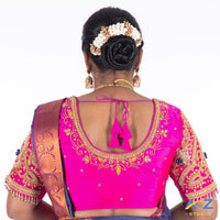 Bright Pink Silk Cloth Blouse with Rain drop nd kundan Design