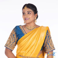 Egyptian Blue Tissue Cloth Blouse with Small leaf and chain work Design