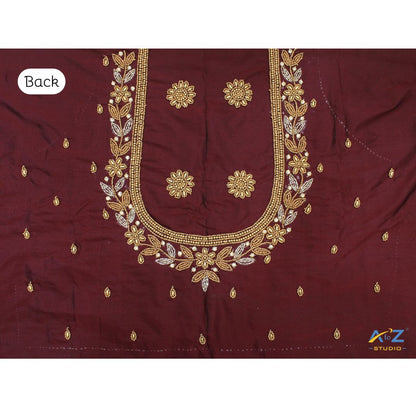 Light Brown Silk Blouse Piece With Aari Work