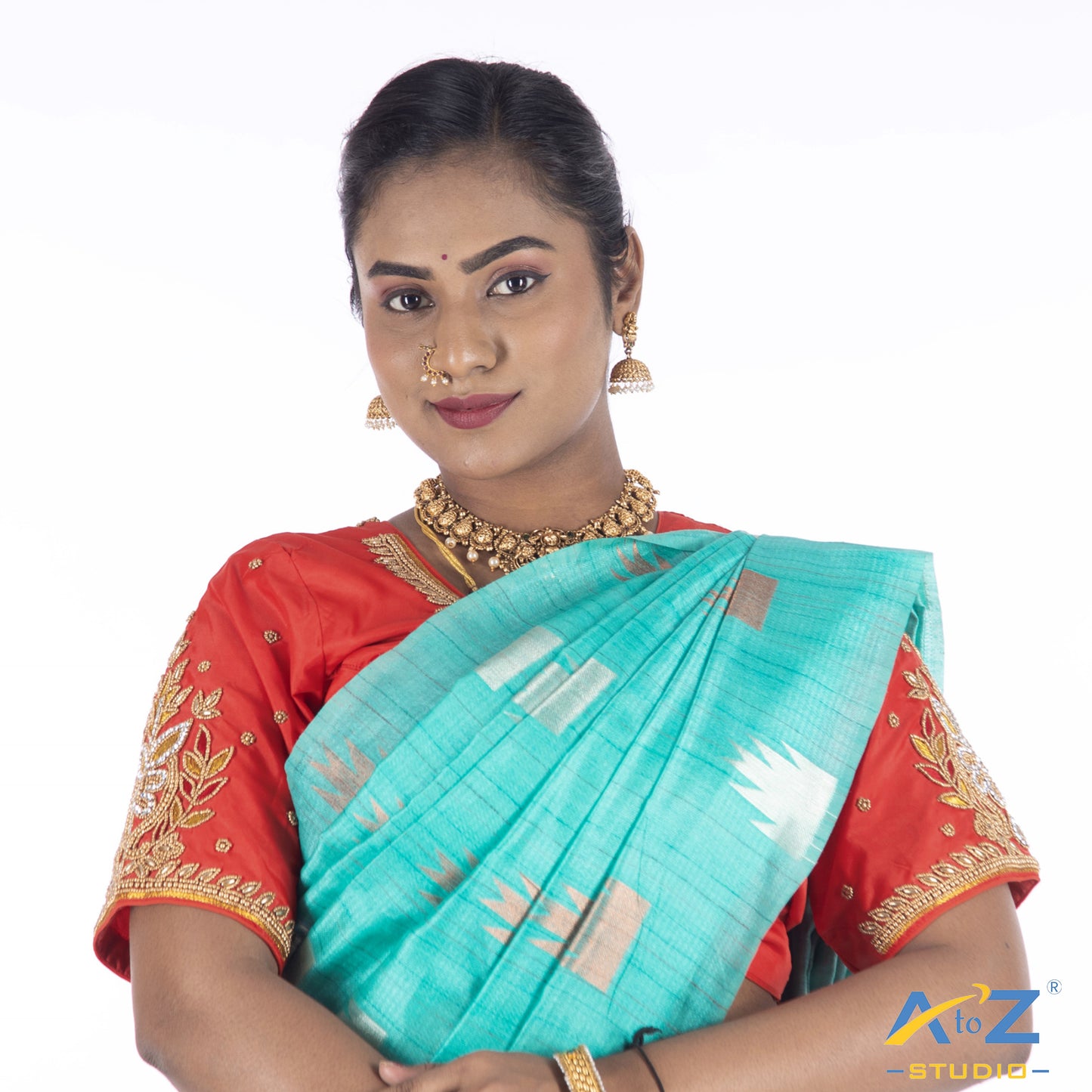 Light red Silk Cloth Blouse with Flowers and leaf petals Design