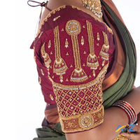 Wine Silk Cloth Blouse with Bell design Design