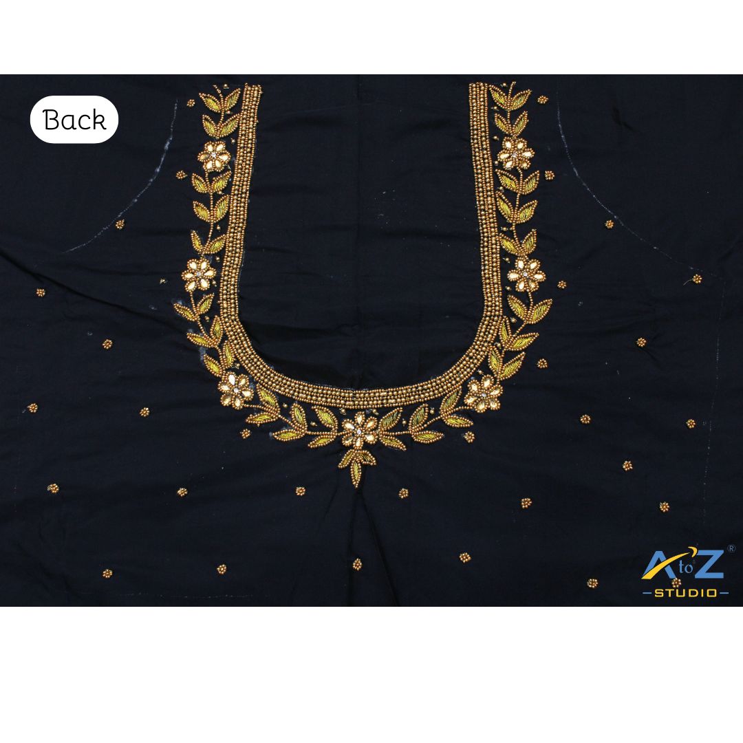 Black Silk Blouse Piece With Aari Work