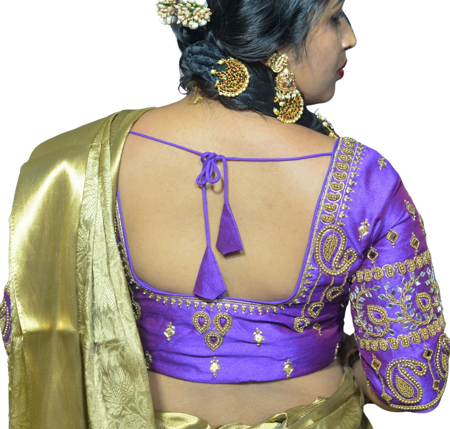 Dark Lavender Blouse with Kite & Mango Motifs, Dual Embroidery