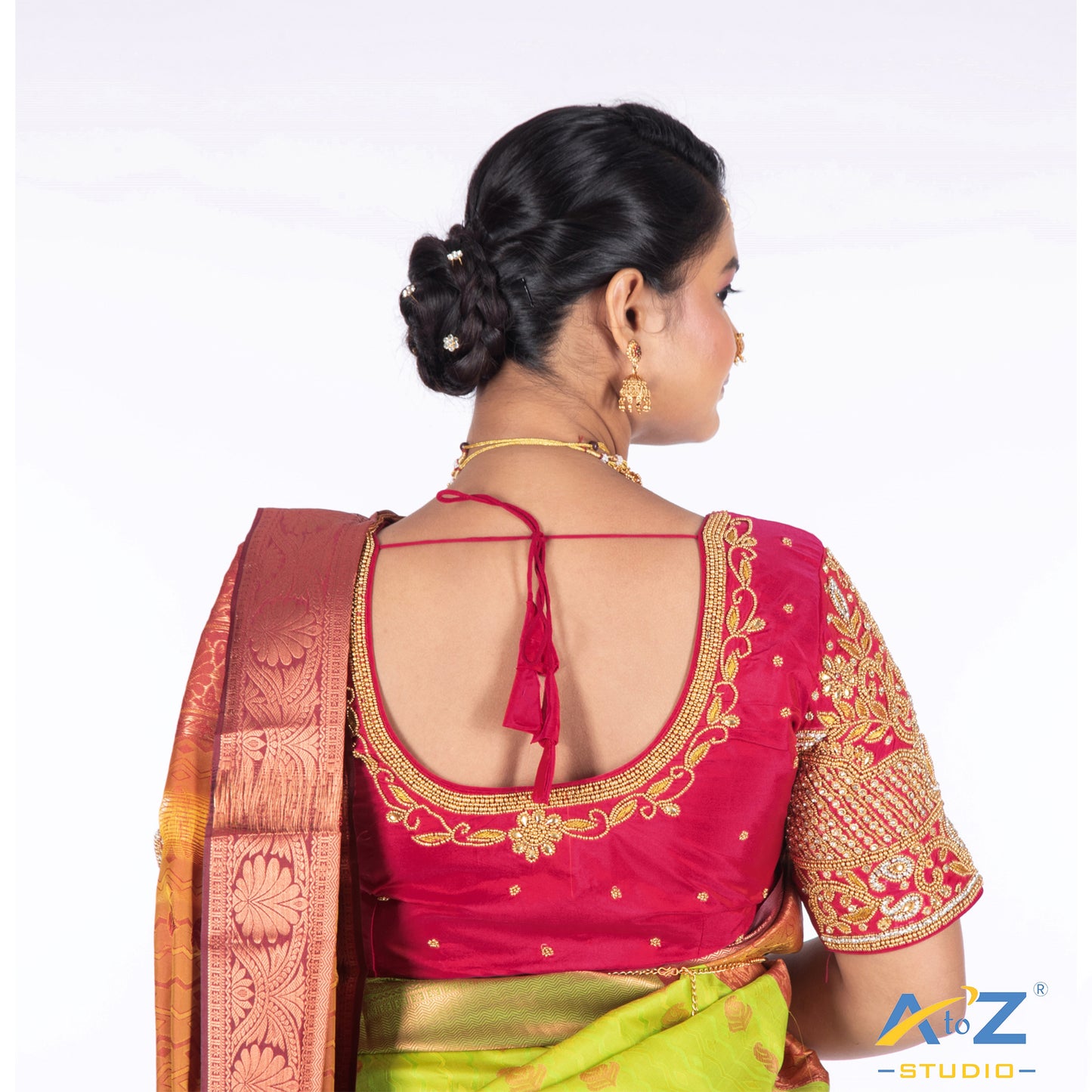 brink pink Silk Cloth Blouse with Leaves and Flower Design