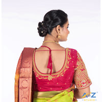 brink pink Silk Cloth Blouse with Leaves and Flower Design