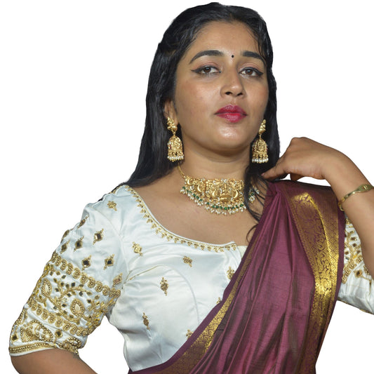 White Blouse with Kite & Mango Motifs, Dual Embroidery