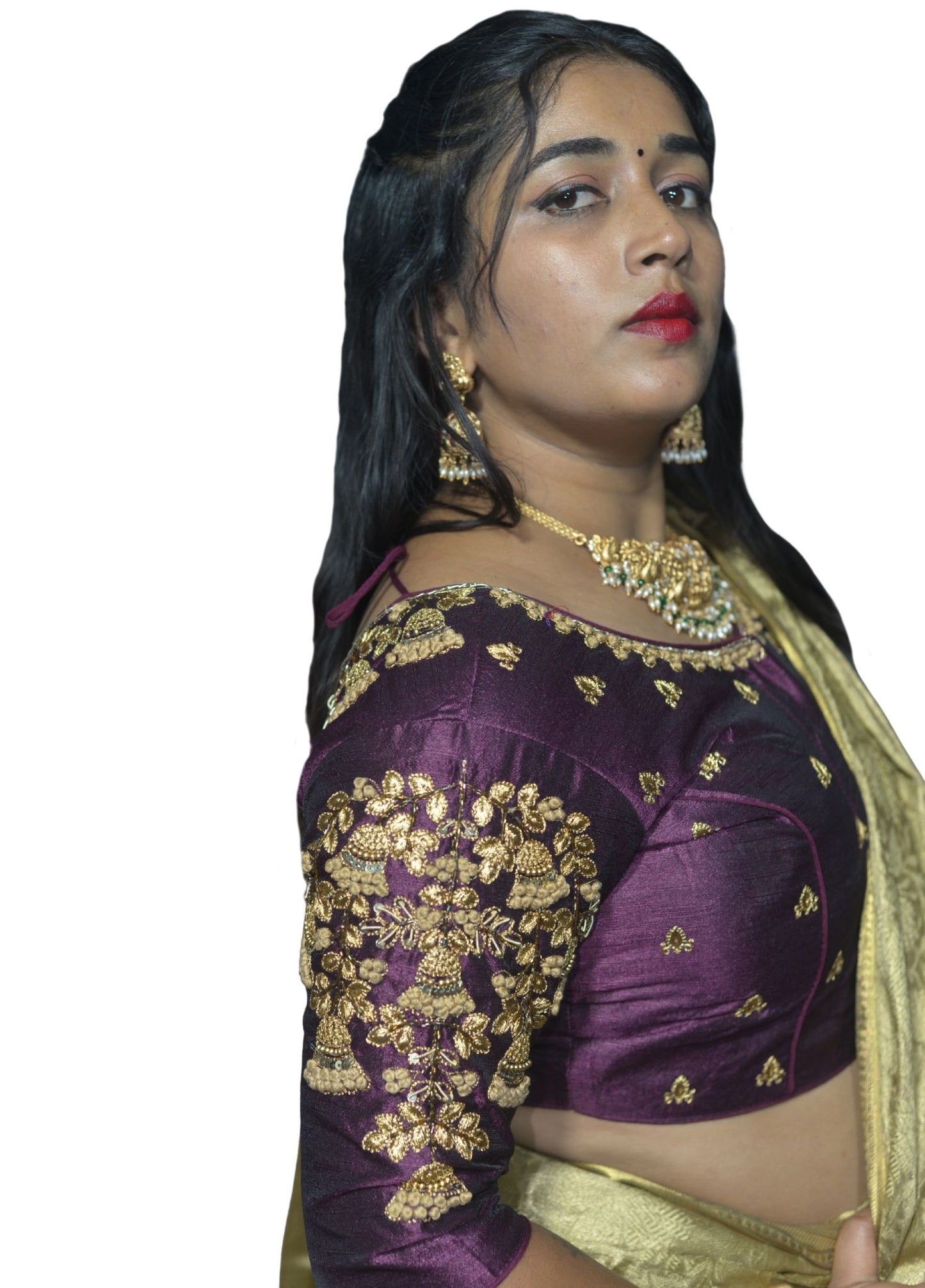 Elegant Wine Floral Embroidered Aari Blouse