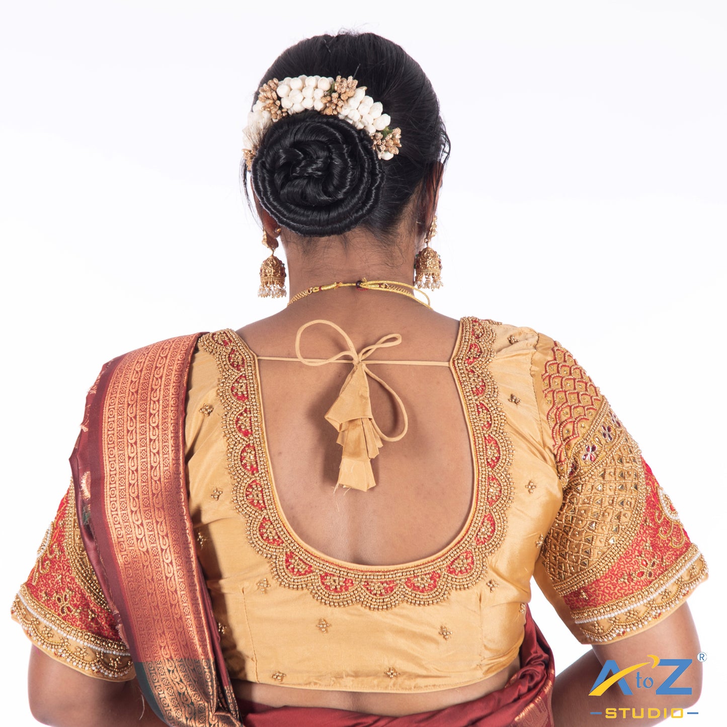 Dark Ivory Silk Cloth Blouse with Small and big chain and flowers Design