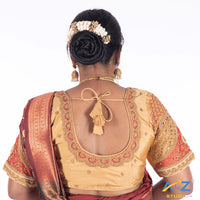 Dark Ivory Silk Cloth Blouse with Small and big chain and flowers Design