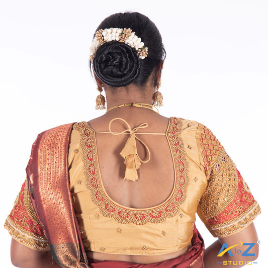 Dark Ivory Silk Cloth Blouse with Small and big chain and flowers Design