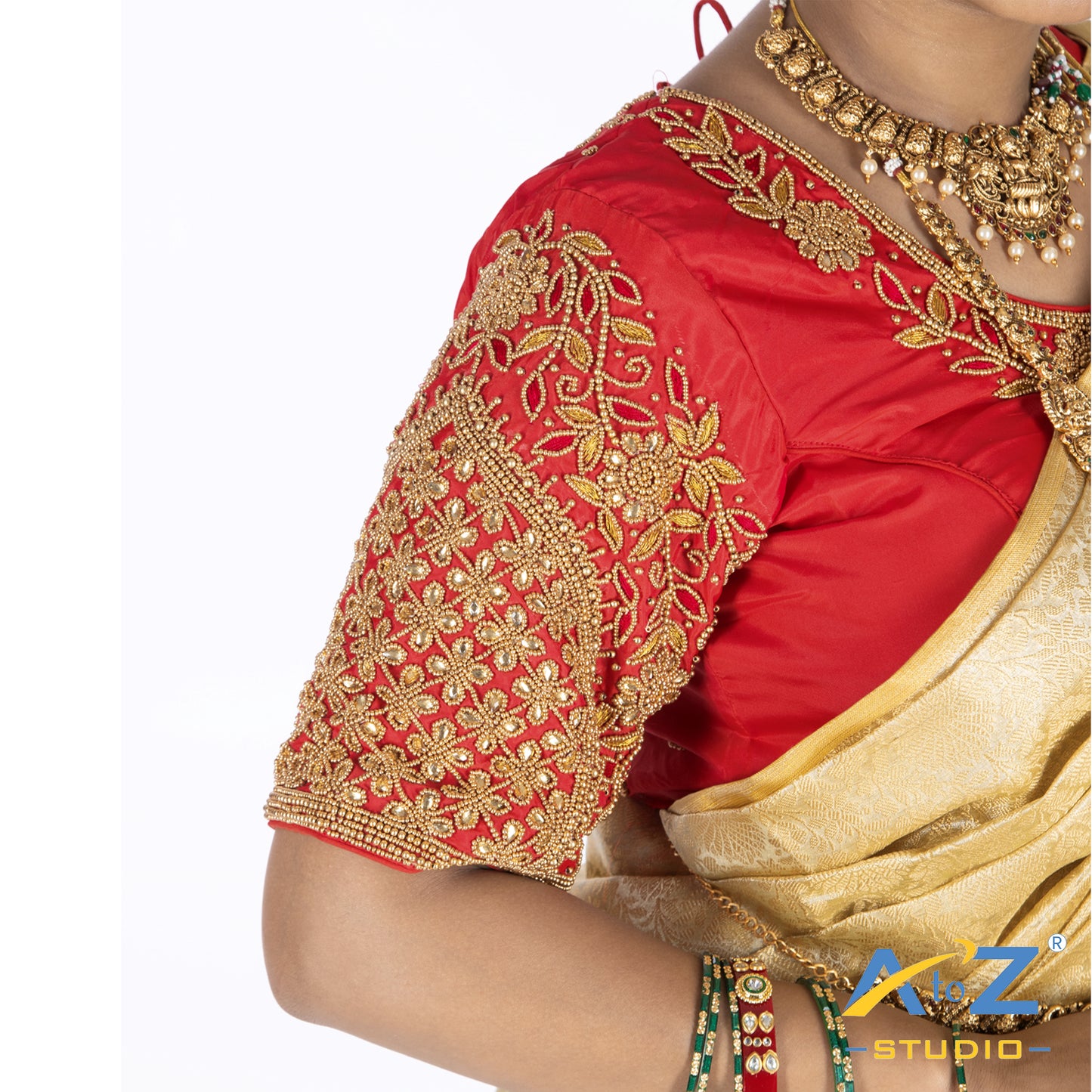 Red Silk Cloth Blouse with Leaf and flower Design