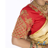 Red Silk Cloth Blouse with Leaf and flower Design
