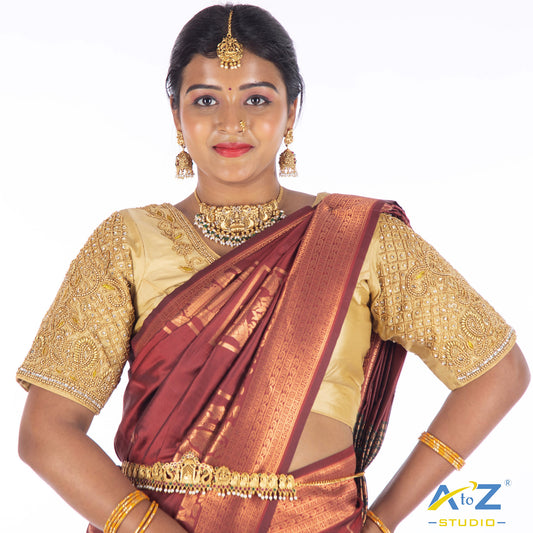 Ivory Silk Cloth Blouse with Small Peacock and square chain Design