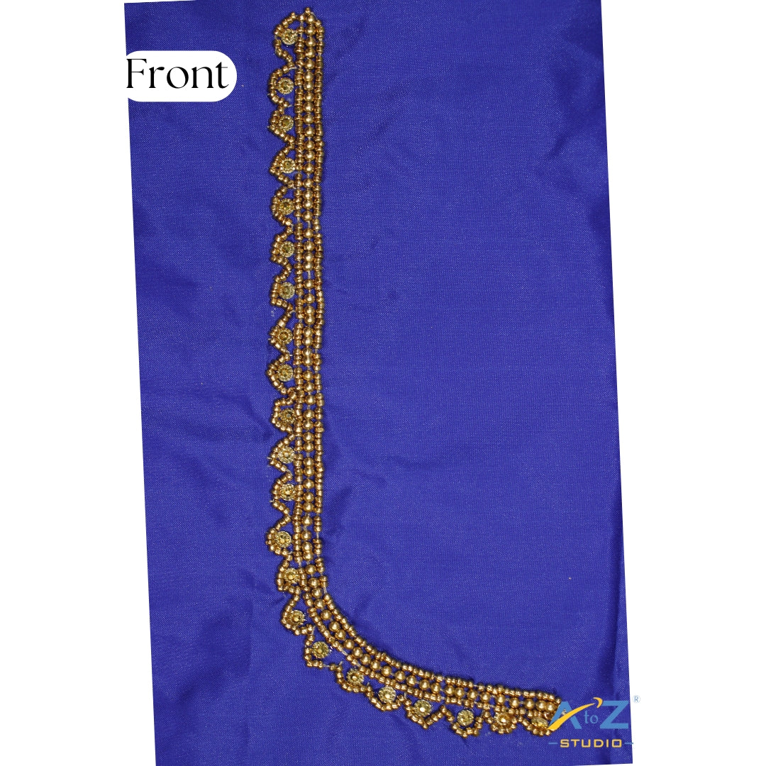Royal Blue Silk Blouse Piece With Aari Work