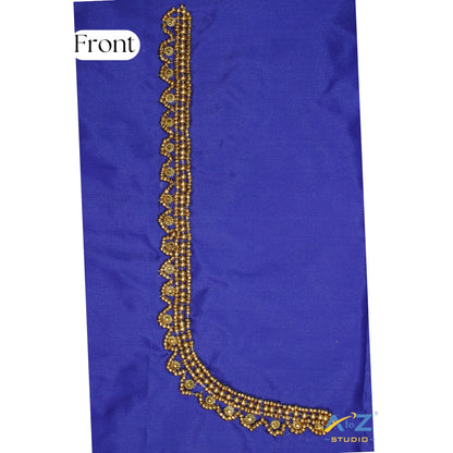 Royal Blue Silk Blouse Piece With Aari Work