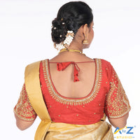 Magenta pink Silk Cloth Blouse with Small leaf and chain work Design