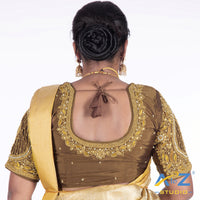 Coffee Silk Cloth Blouse with Lotus in circle Design