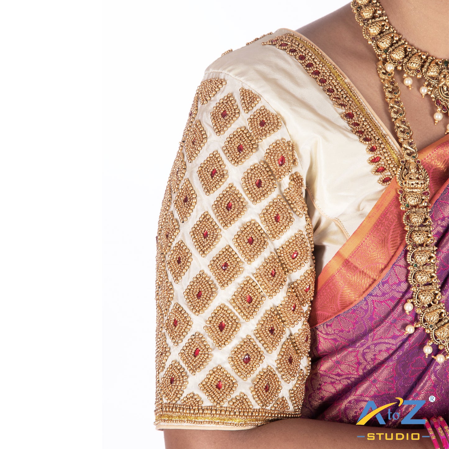 Cream Silk Cloth Blouse with Kite of chain Design