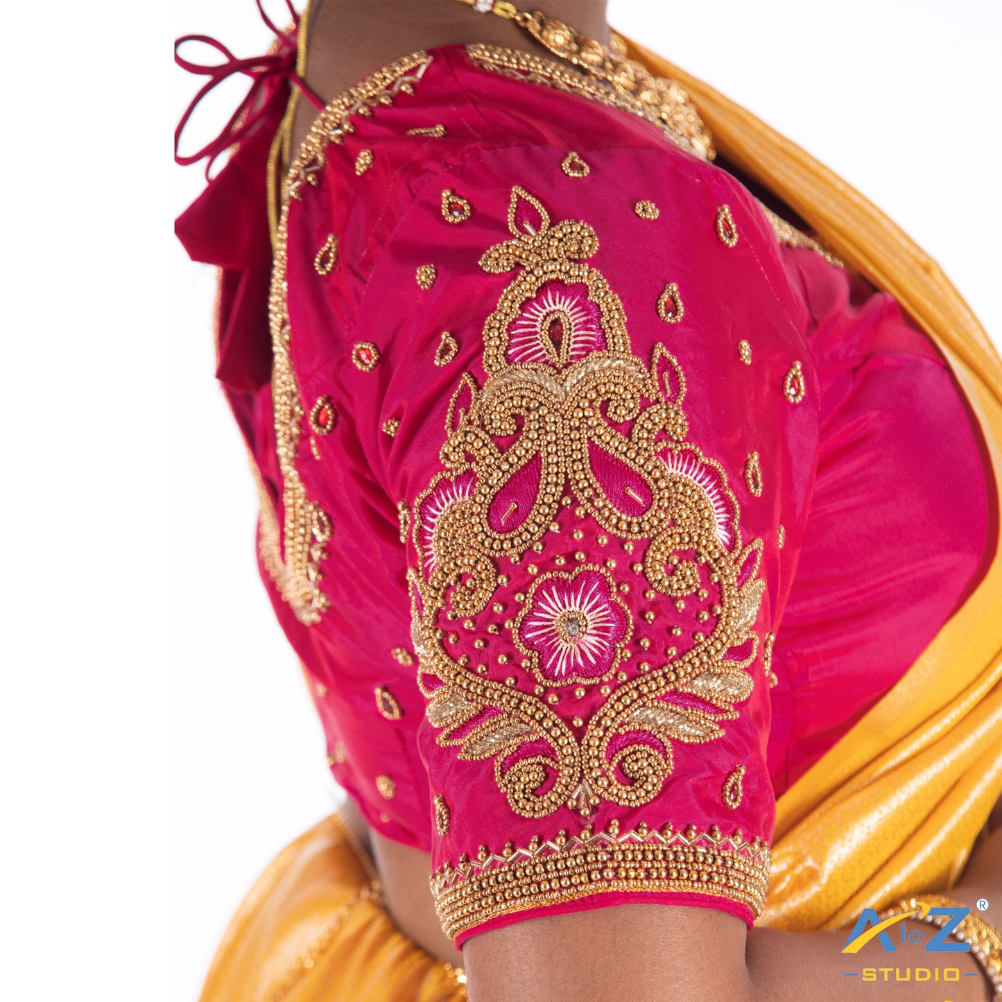 Deep Pink Silk Cloth Blouse with Double mango and chain design Design