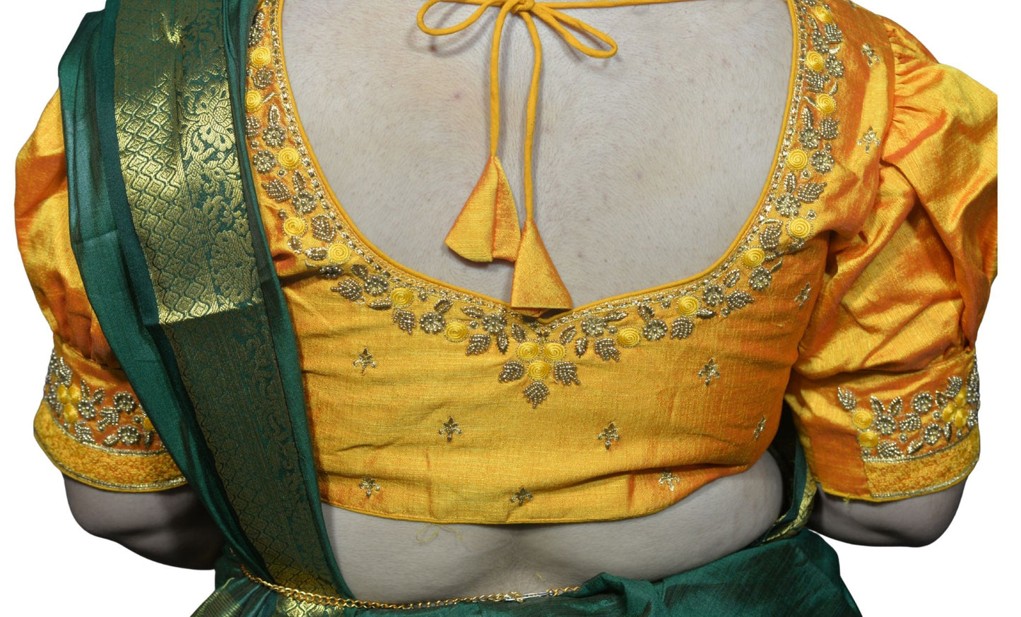Mango Blouse with Gold Motifs & Dual Embroidery