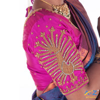 Bright Pink Silk Cloth Blouse with Proper full peacock Design