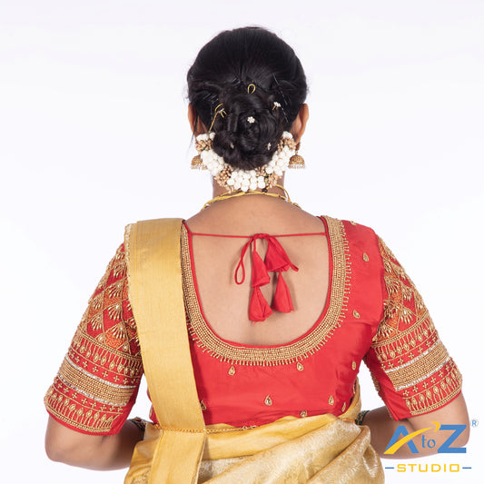 Red Silk Cloth Blouse with Kite Design