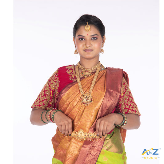 Punch Pink Silk Cloth Blouse with Leaf and flower Design