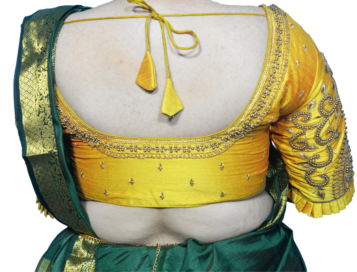 Yellow Blouse with Leaf Sleeves & Dual Embroider