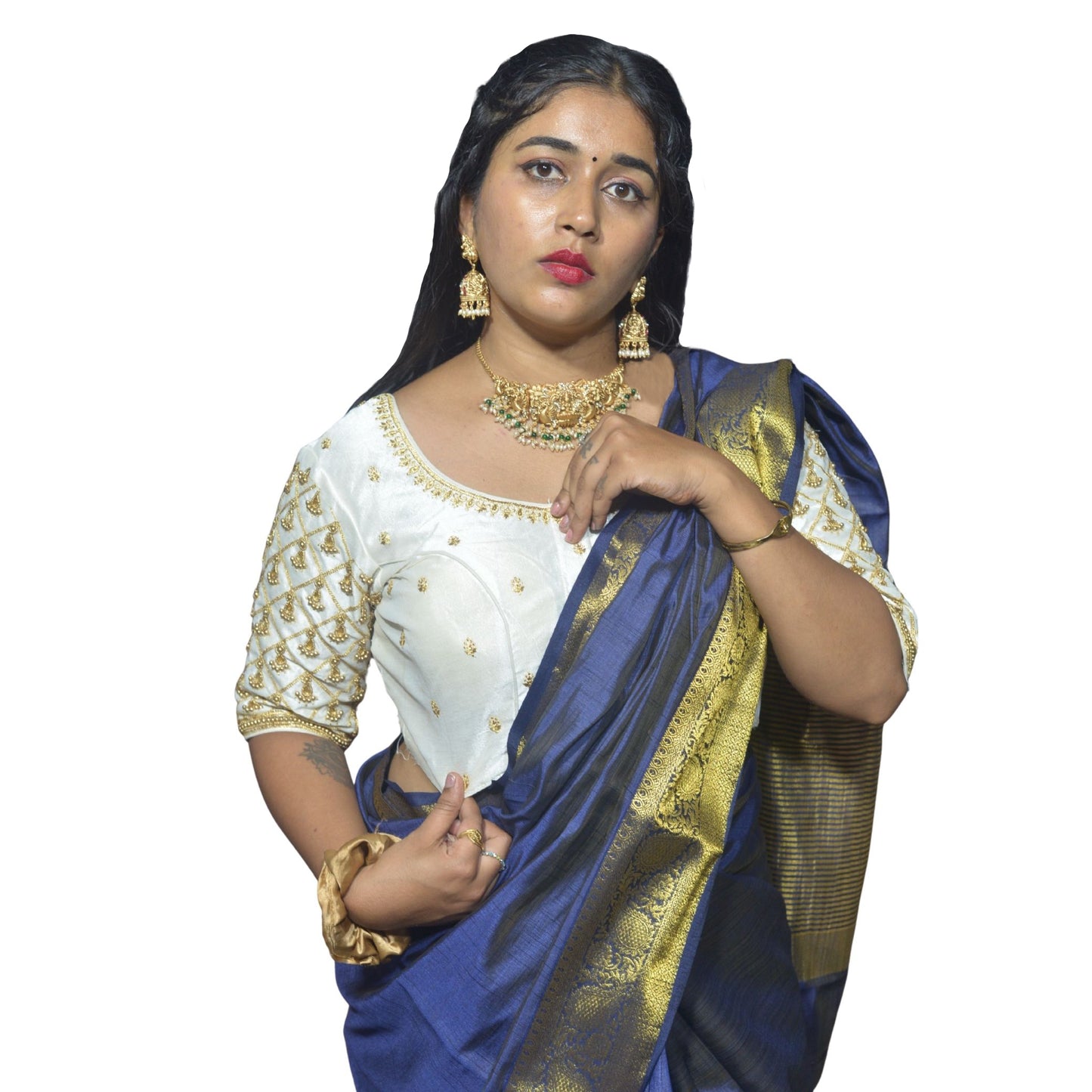 White Blouse with Criss-Cross, Footprint & Bush Embroidery