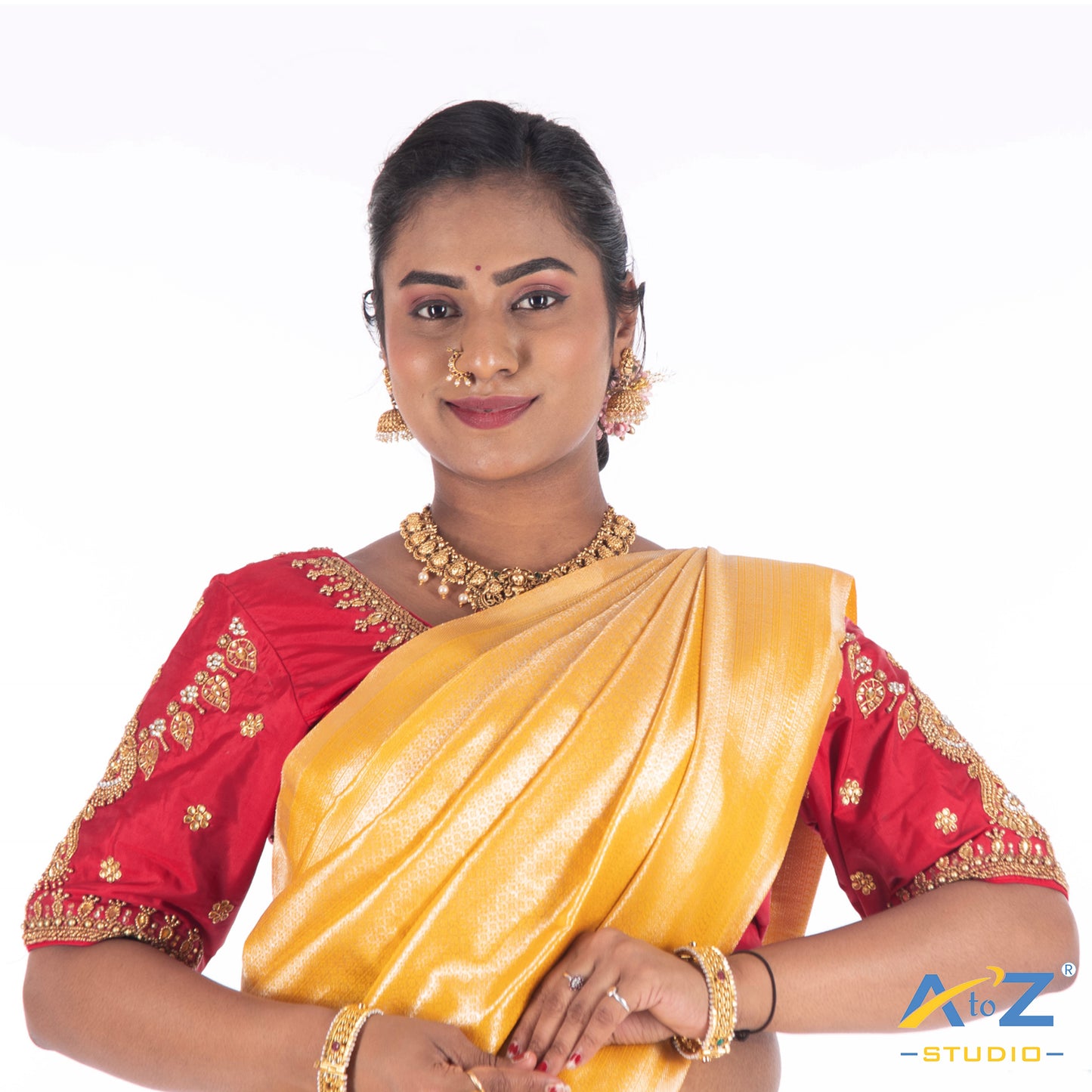 Punch Pink Silk Cloth Blouse with kundan mix and leand and flower Design