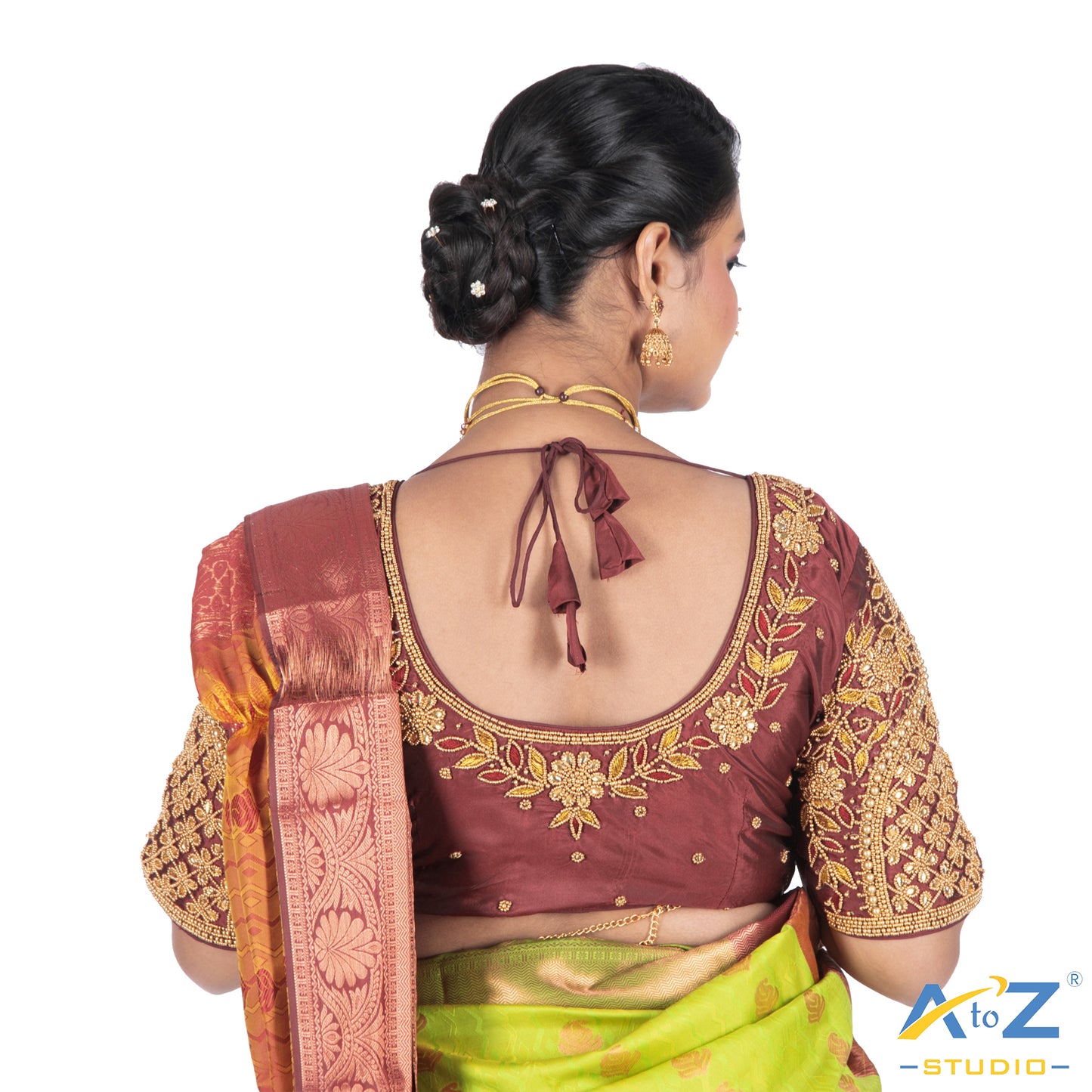 Maroon Silk Cloth Blouse with Leaf and flower Design