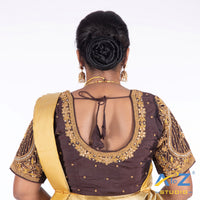 Dark Brown Silk Cloth Blouse with Lotus in circle Design