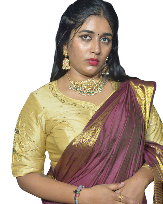 Gold Blouse with Floral & Geometric Embroidery