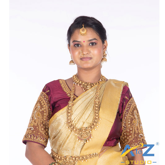 Wine Silk Cloth Blouse with Double Peacock Design