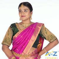 Bottle Green Silk Cloth Blouse with Double Peacock Design