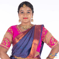 Bright Pink Silk Cloth Blouse with Drop, kubdan and leafs Design