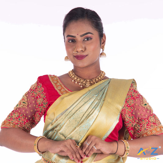 Punch Pink Silk Cloth Blouse with Pendent design Design