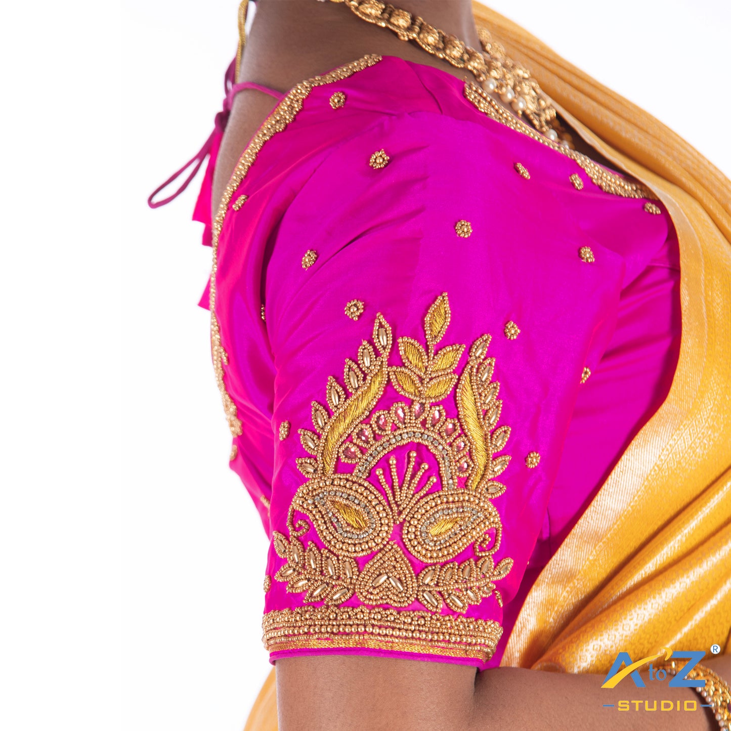 Bright Pink Silk Cloth Blouse with 2 mango and flower design Design