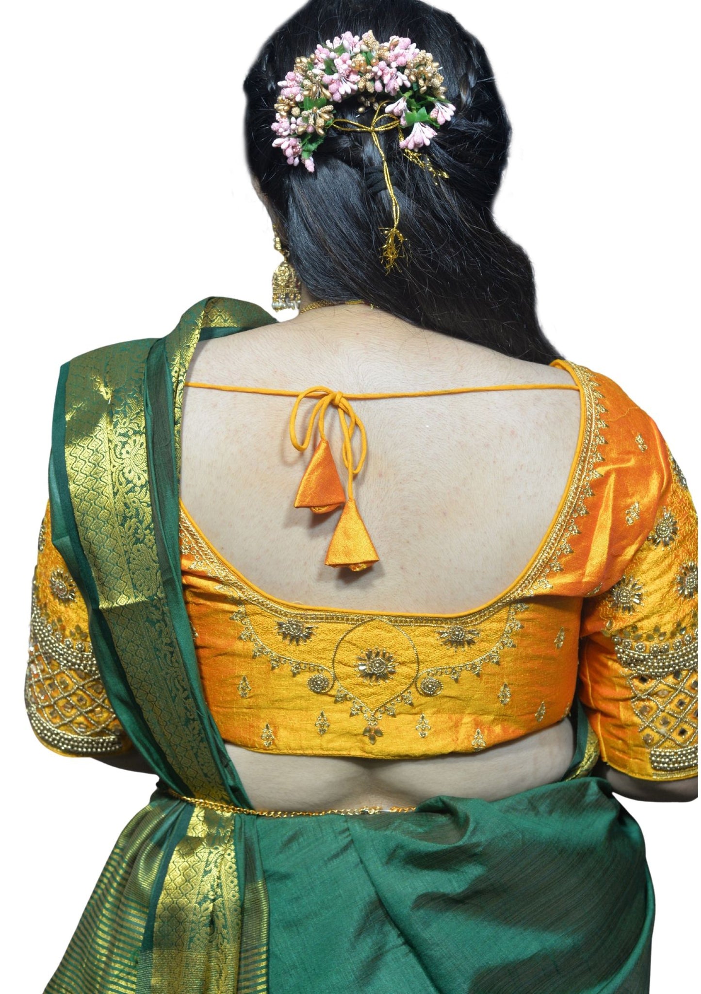 Mango Blouse with Floral, Mango Stone & Kite Motifs, Dual Embroidery