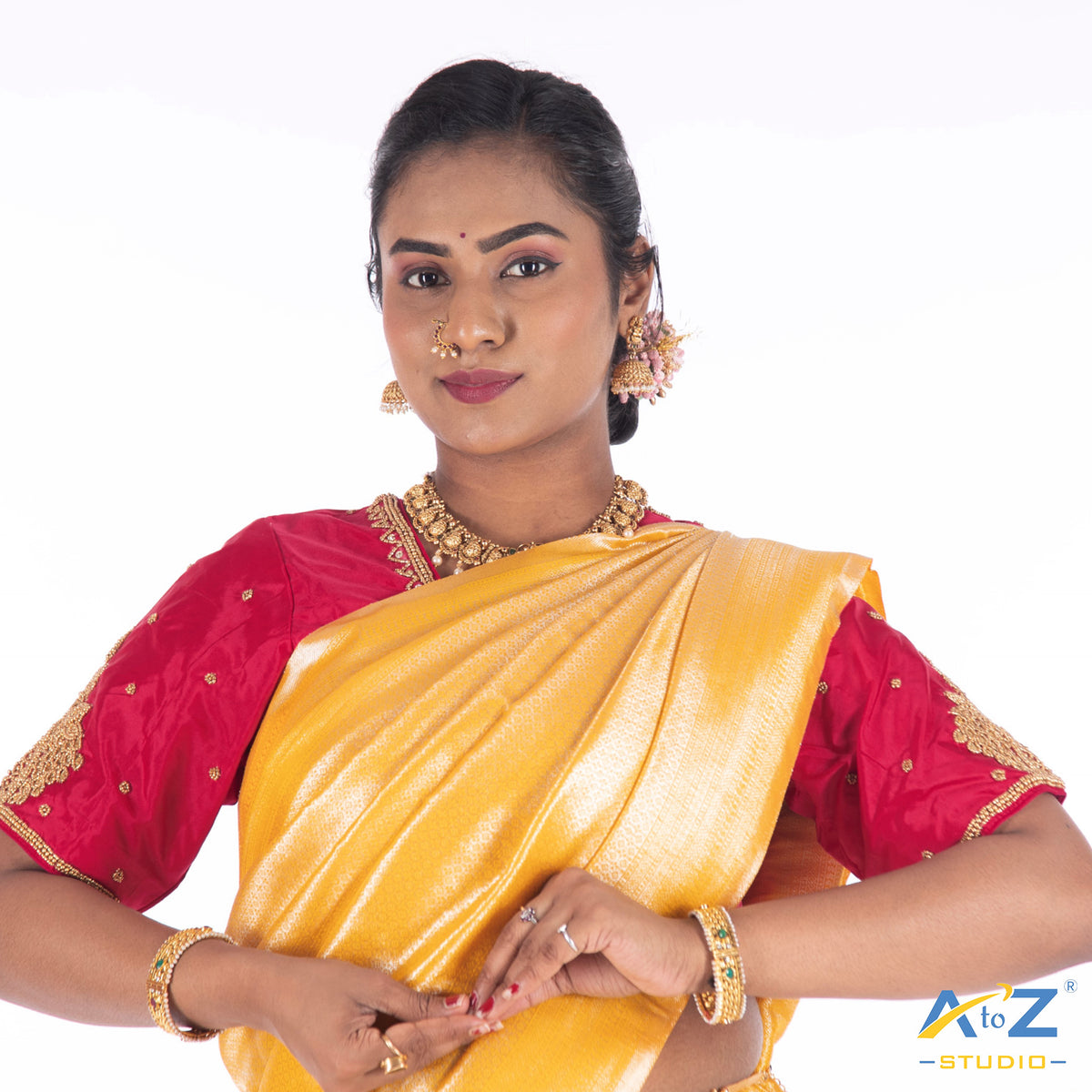 Punch Pink Silk Cloth Blouse with chain 2 peacock Design