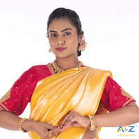Punch Pink Silk Cloth Blouse with chain 2 peacock Design