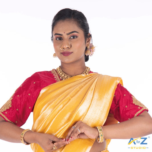 Punch Pink Silk Cloth Blouse with chain 2 peacock Design