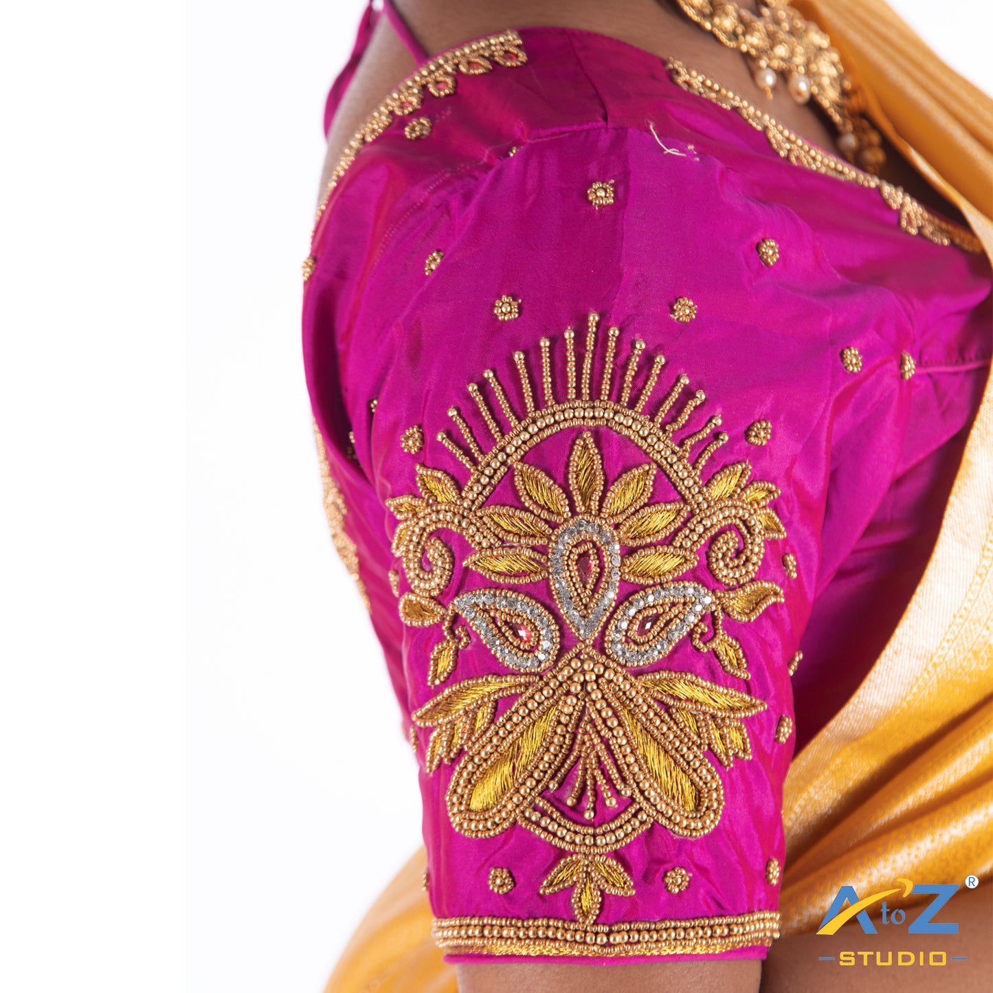 Dark Pink Silk Cloth Blouse with Bird design Design