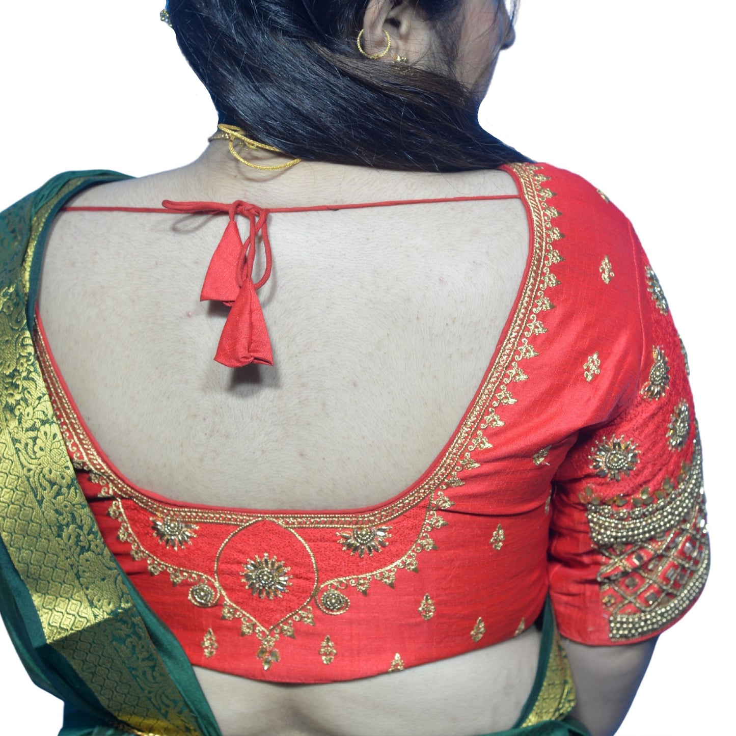Red Blouse with Floral, Mango Stone & Kite Motifs, Dual Embroidery