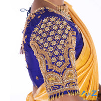 Royal Blue Silk Cloth Blouse with Mango and square flower Design
