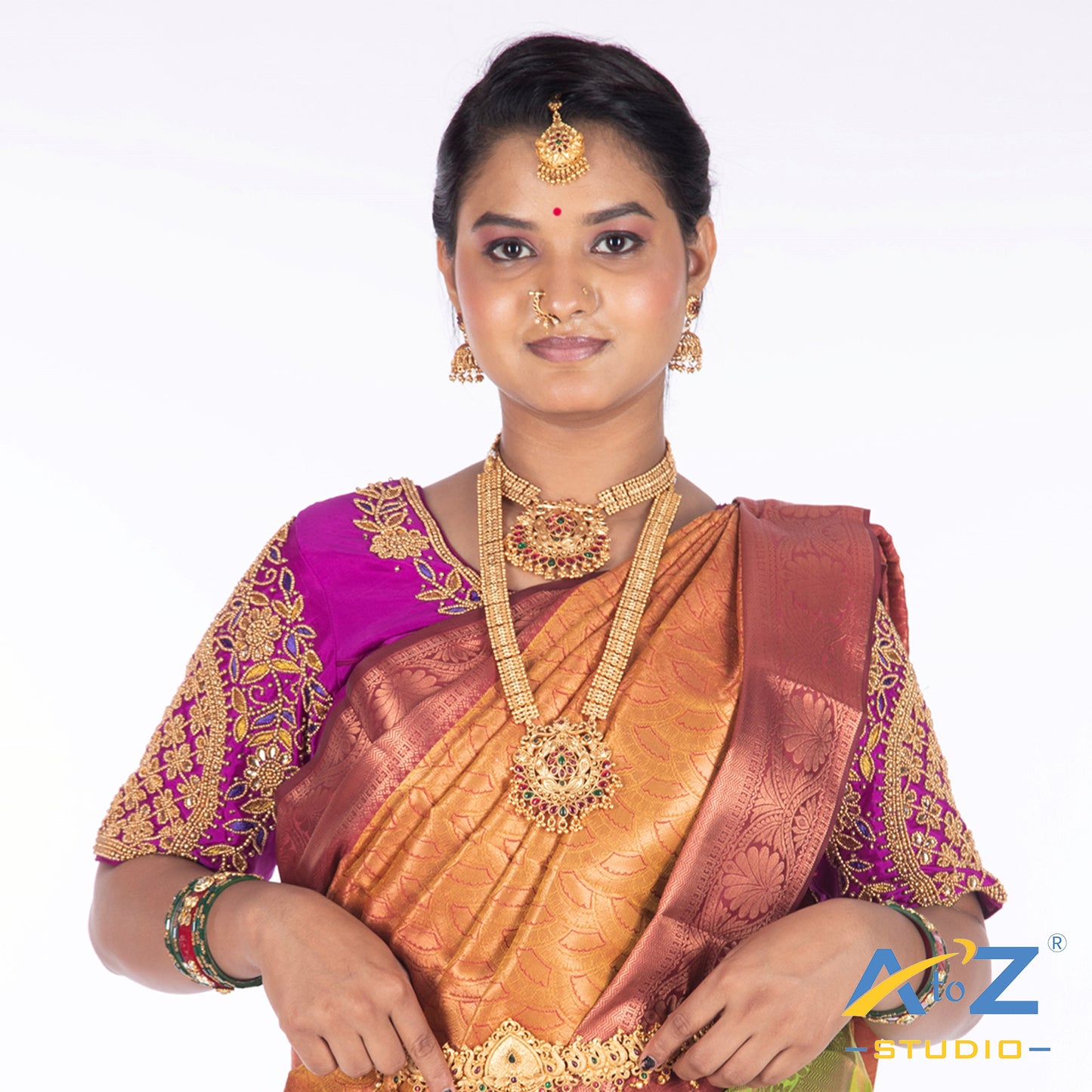 Luxury Purple Silk Cloth Blouse with Leaf and flower Design